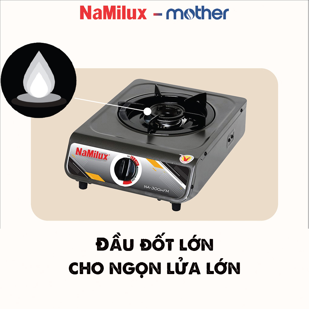 Bếp gas đơn Namilux NA-300AFM,x đầu đốt cho lửa lớn, tiết kiệm gas, thép không gỉ